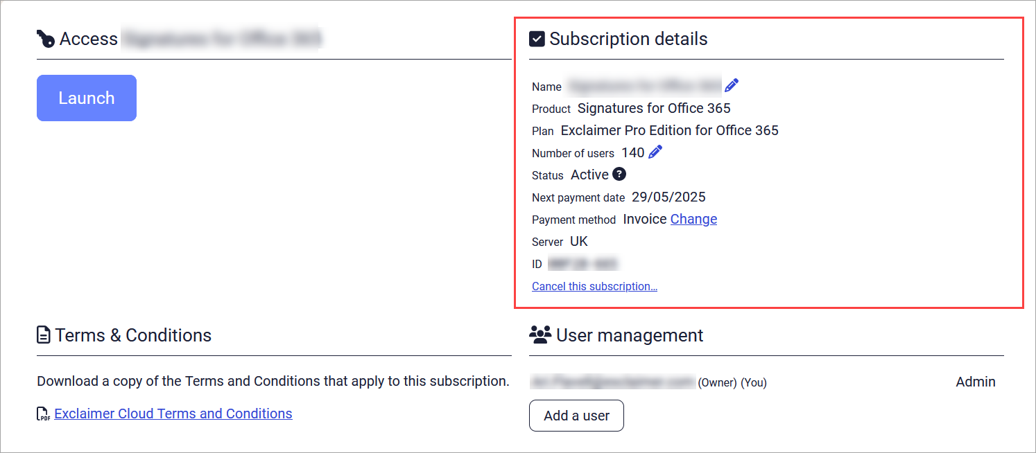 Subscription Details – Exclaimer Knowledge Base